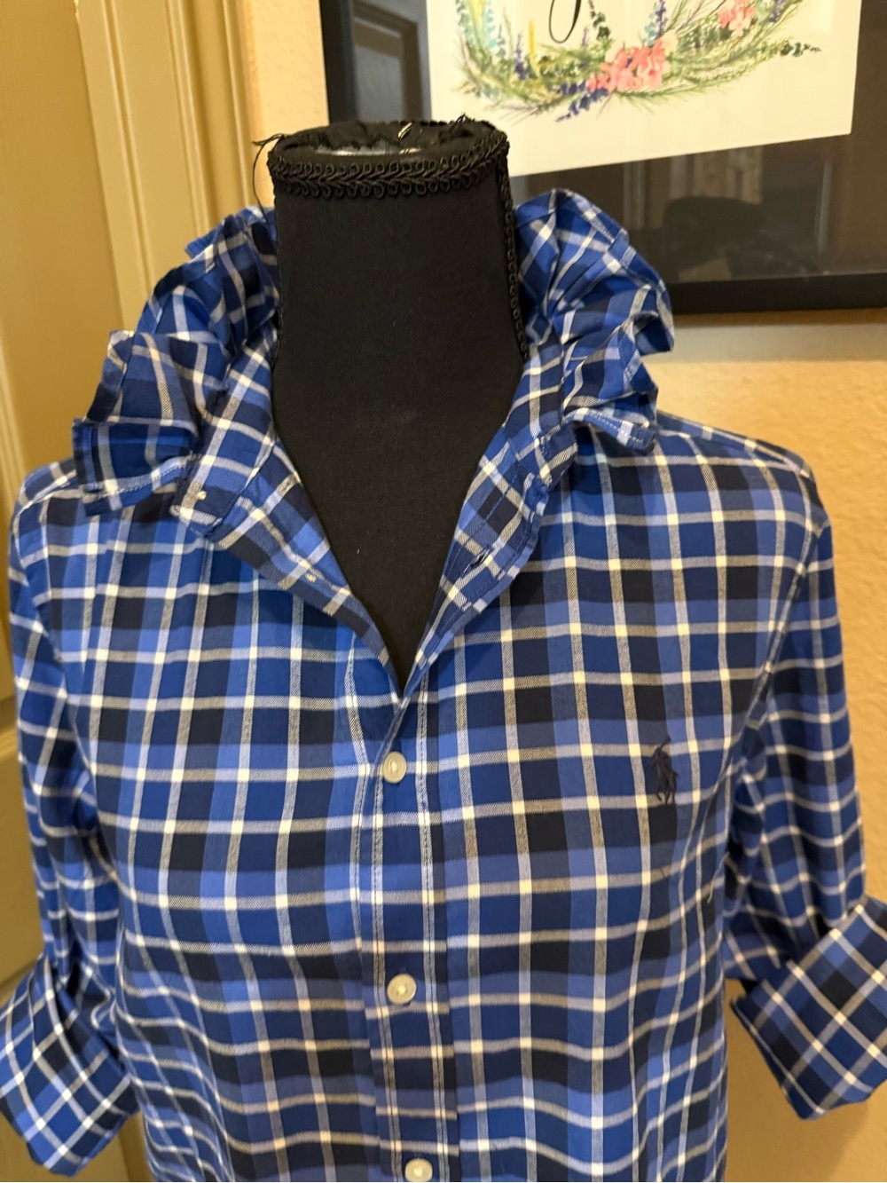 Ralph Lauren Upcycled Blue Plaid Button-Up Shirt. Woman’s XS/S - Picture 2 of 10